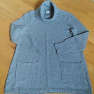 LOFT Gray Knit Long Line Lagenlook Tunic Length Turtleneck Sweater with  Pockets